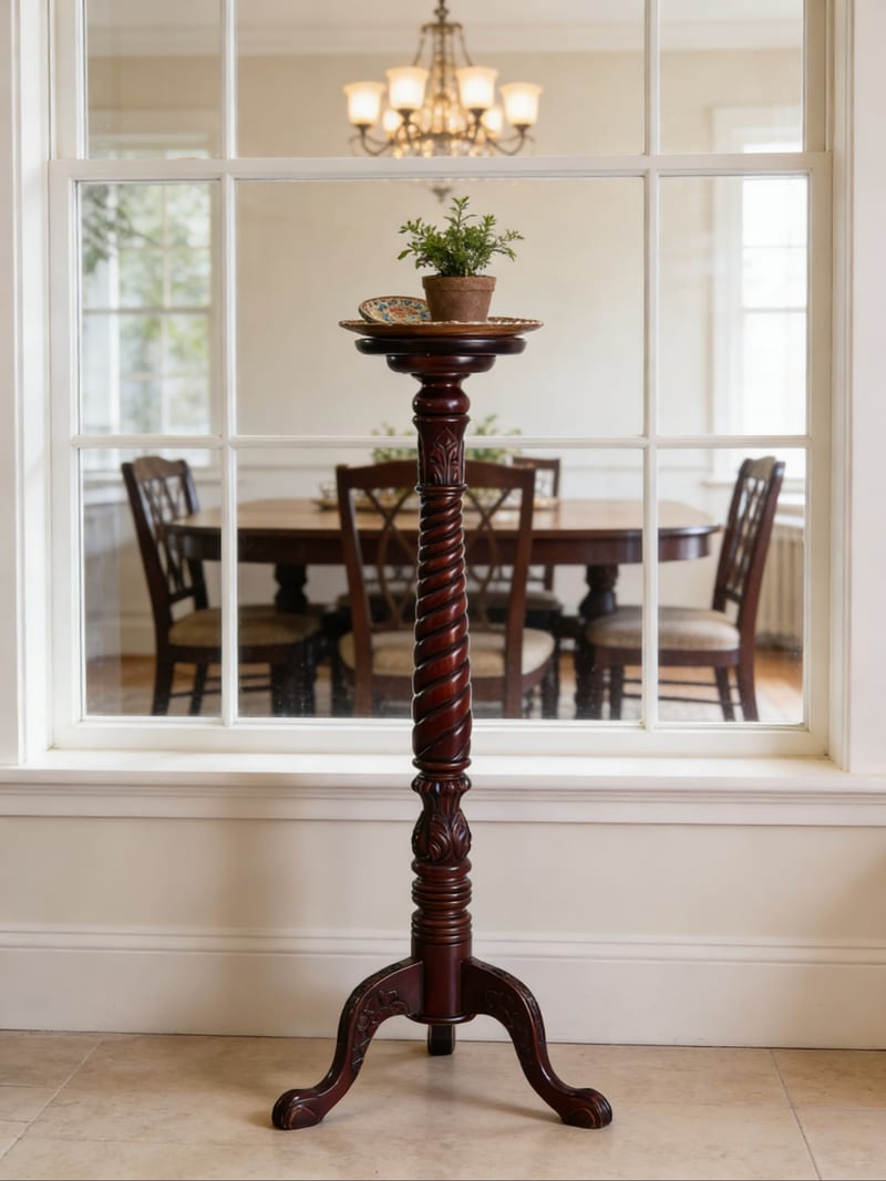 Bally William Hand-Carved Mahogany Plant Stand