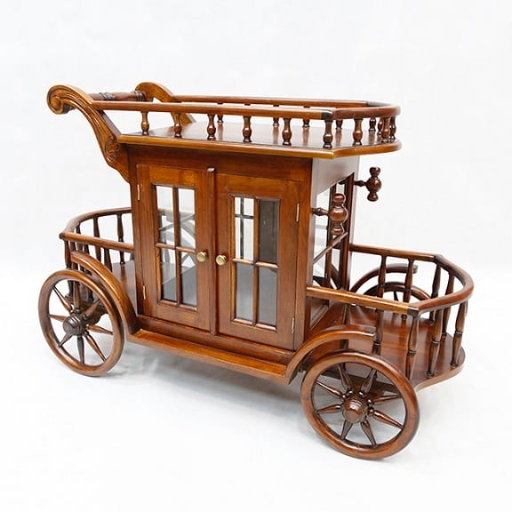 Bally William Mahogany Hand-Carved Bar Cart