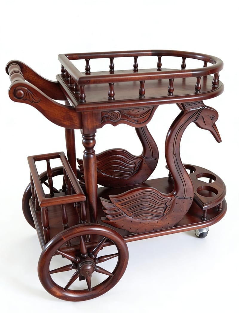 Bally William Hand-Carved Swan Bar Cart