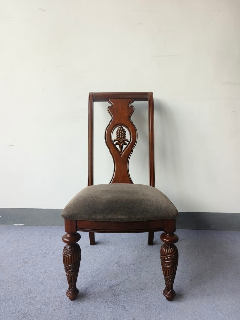 Alexandra American Solid Wood Dining Chair, Cotton-Linen Upholstery, Dark Brown