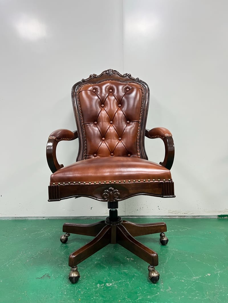DJ-004 Vintage Leather Office Rocking Chair, Solid Wood Swivel