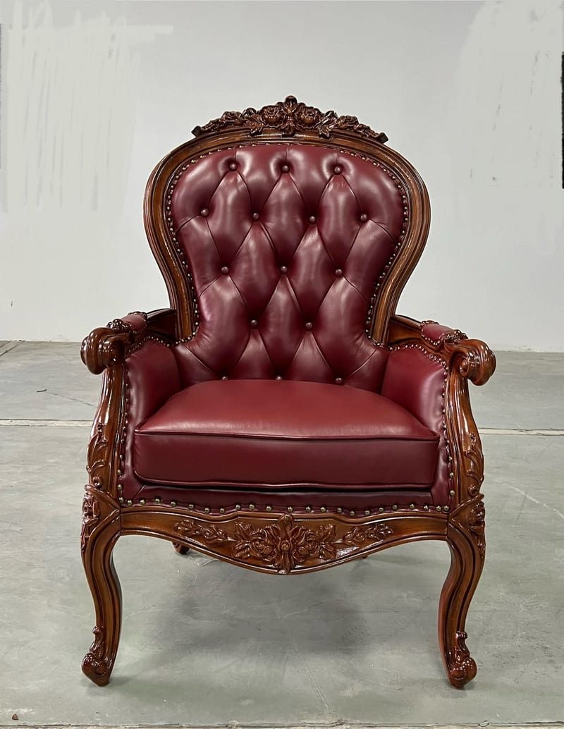 Caesar Carved Accent Chair Burgundy Leather