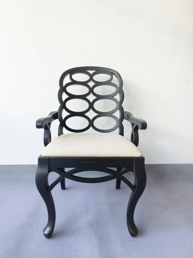 Black Solid Wood Armchair with Cotton-Linen Seat