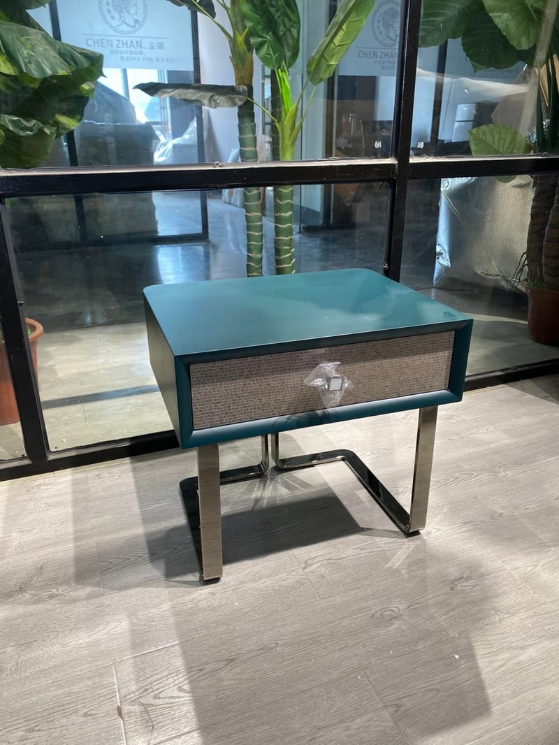 Romandica 9301-2 Teal Lacquered Nightstand with Metal Legs