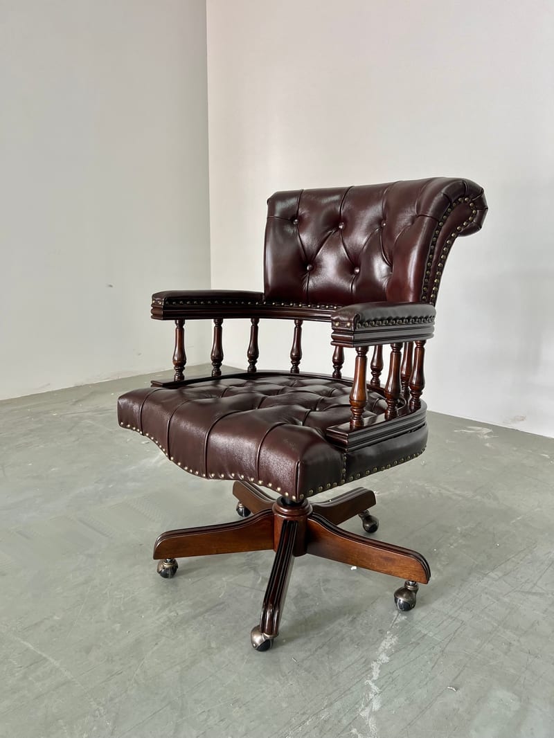 Solid Rubberwood Leather Captain's Swivel Office Chair