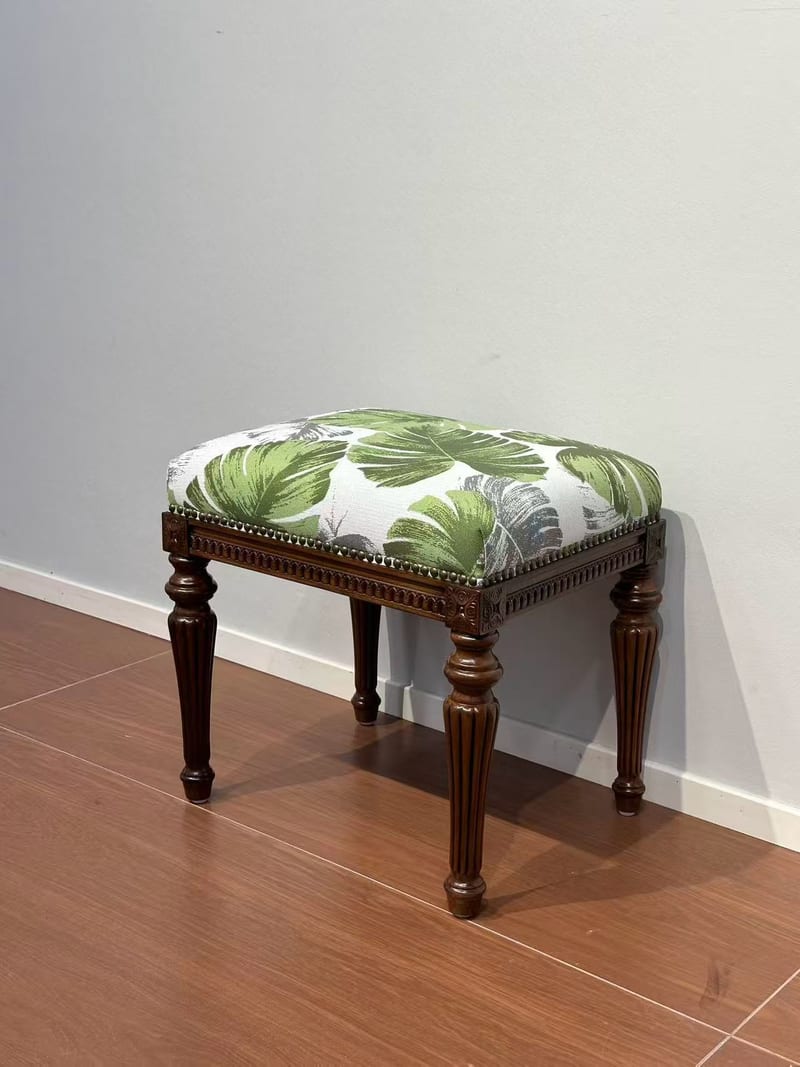 American Solid Wood Upholstered Vanity Stool with Nailhead Trim