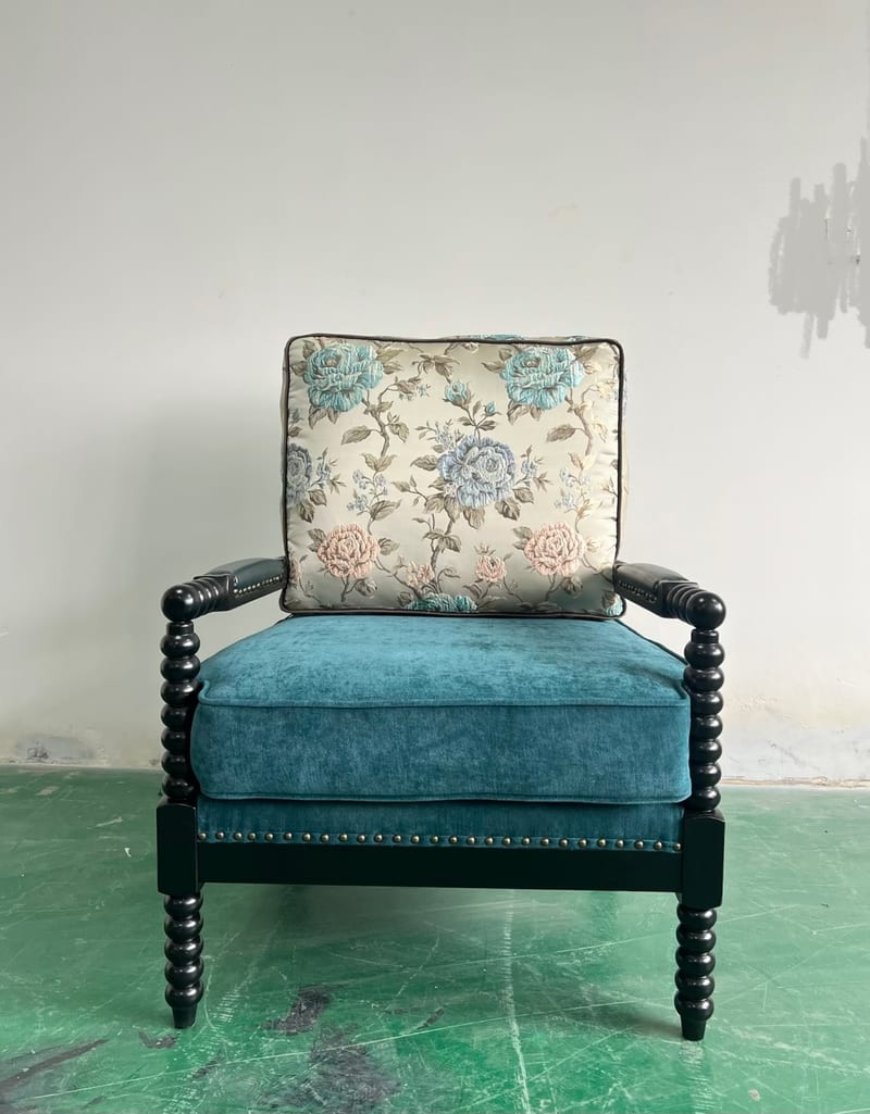 KS-0028 Ash Wood Vintage Accent Chair with Leather Arm Pads