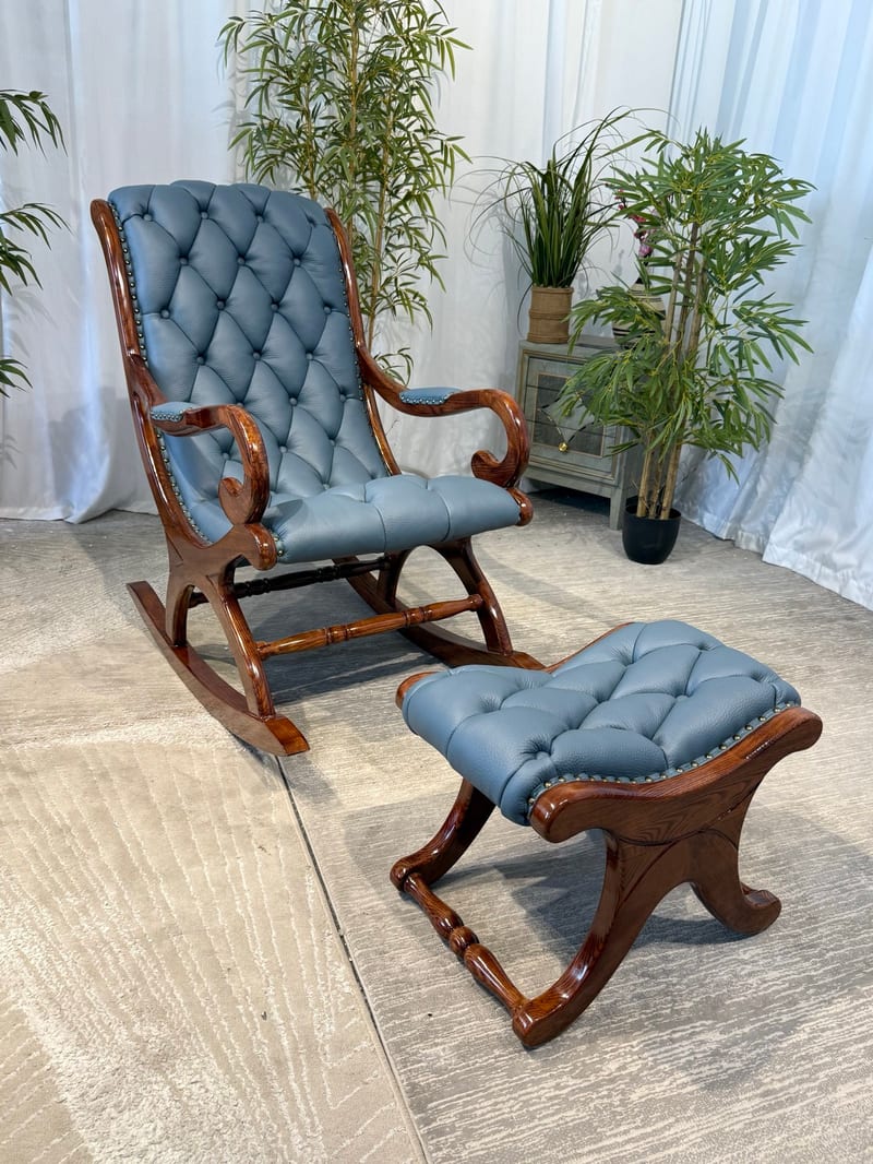 STDOME Wujin Wood & Leather Rocking Chair with Ottoman