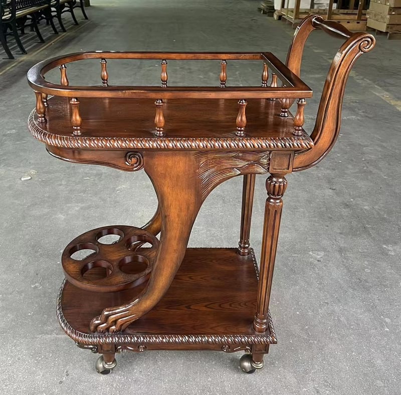 Louis XIII KS-0019 Solid Rubberwood Vintage Serving Cart