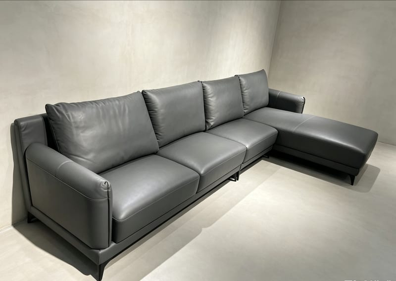 No.10 Full Leather Sofa in Dark Gray with Chaise