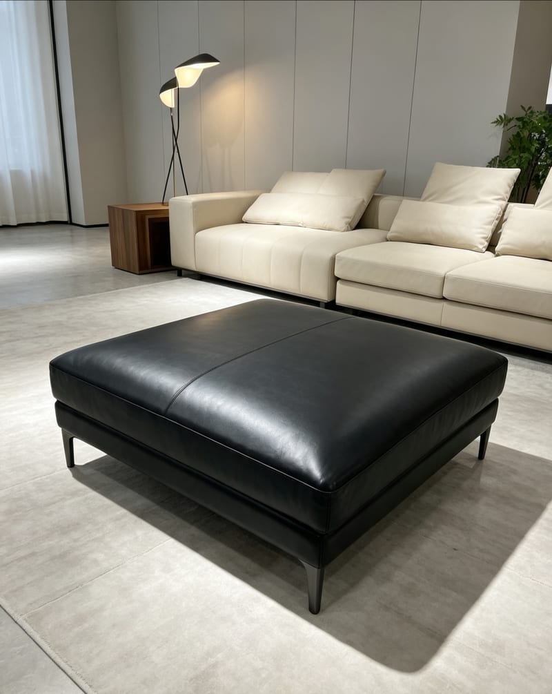 Deshang FD-103 Full-Leather Square Ottoman, Black