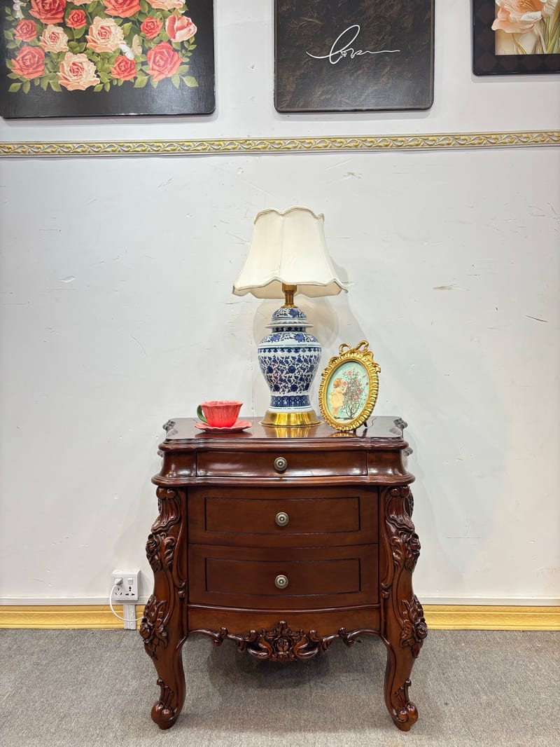 CTG317 Mahogany Solid Wood Carved Nightstand