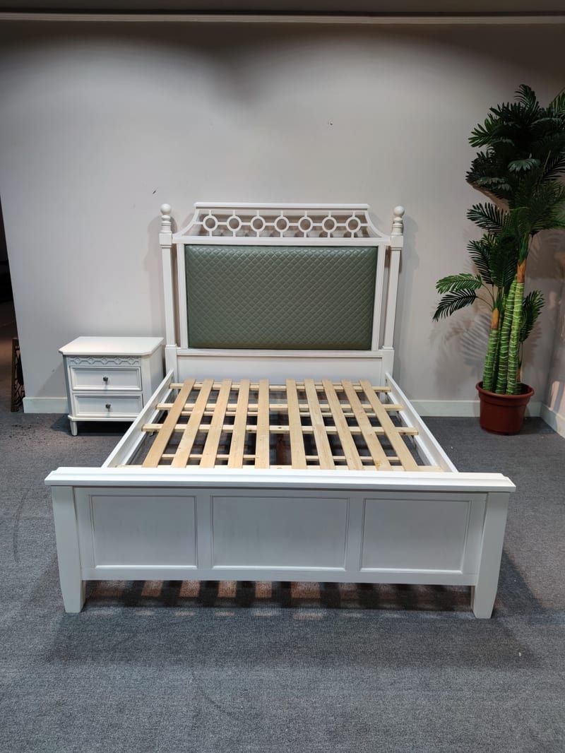 White Solid Wood Upholstered Bed