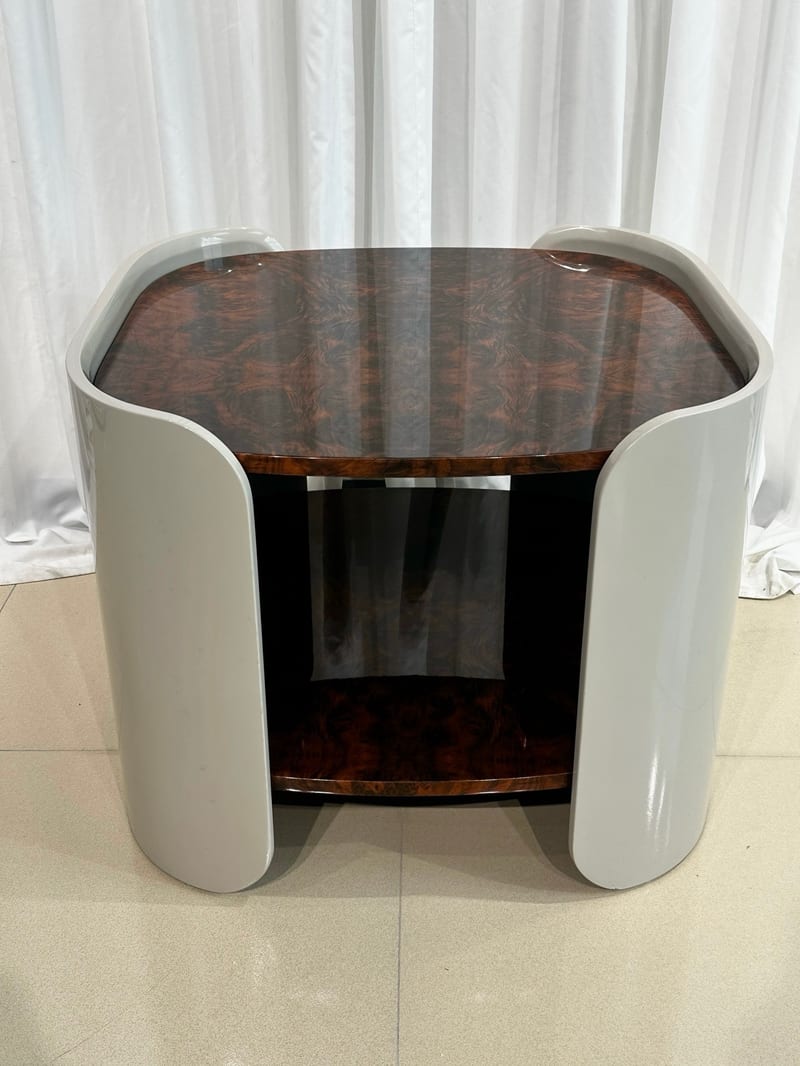 A&X Armani Selina Glam Side Table, White Lacquer & Burl