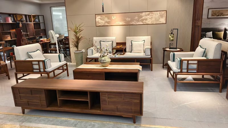 Song Jian 113 Solid Zebrawood & Cotton-Linen Sofa Set