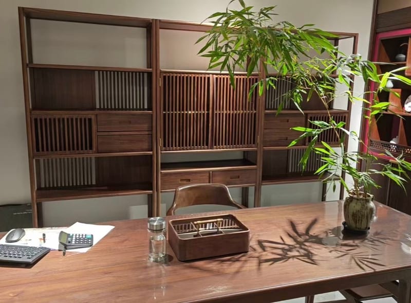Huipu Songjian Solid Red Zebra Wood Bookshelf & Curio Shelf Set