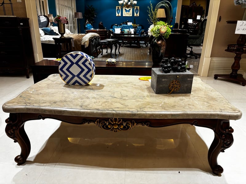 Baojule PB001 Teak Coffee Table with Marble Top and Storage