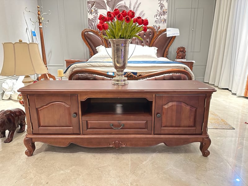 Baojule MJ502 Walnut Solid Wood TV Stand with Two Drawers