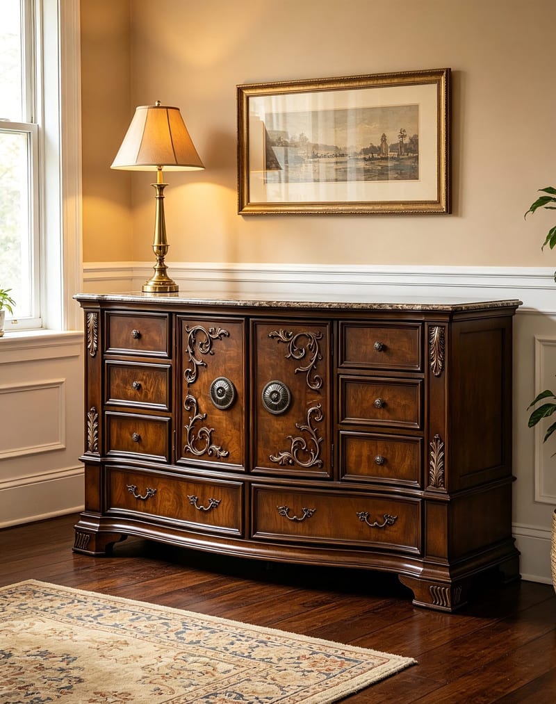 B9000-D Marble-Top Dresser with 8 Drawers and 2 Doors