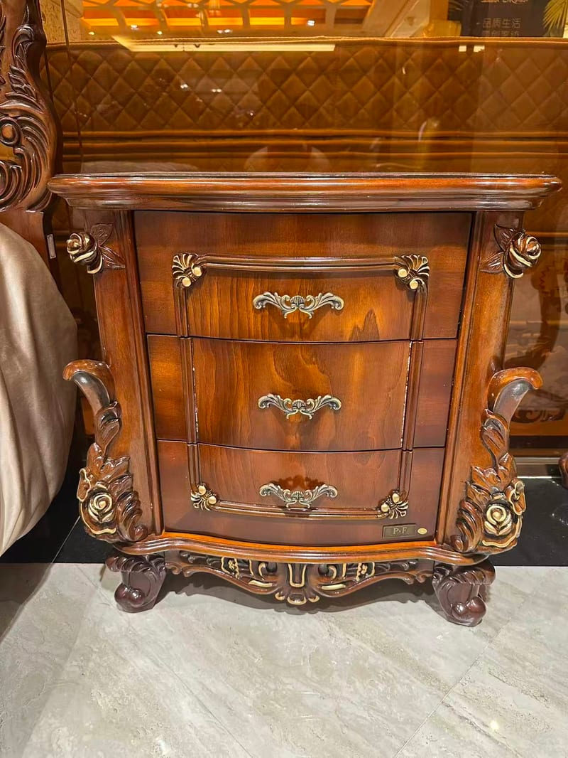 Baojule PB607 Teak Solid Wood Nightstand, Dark Brown