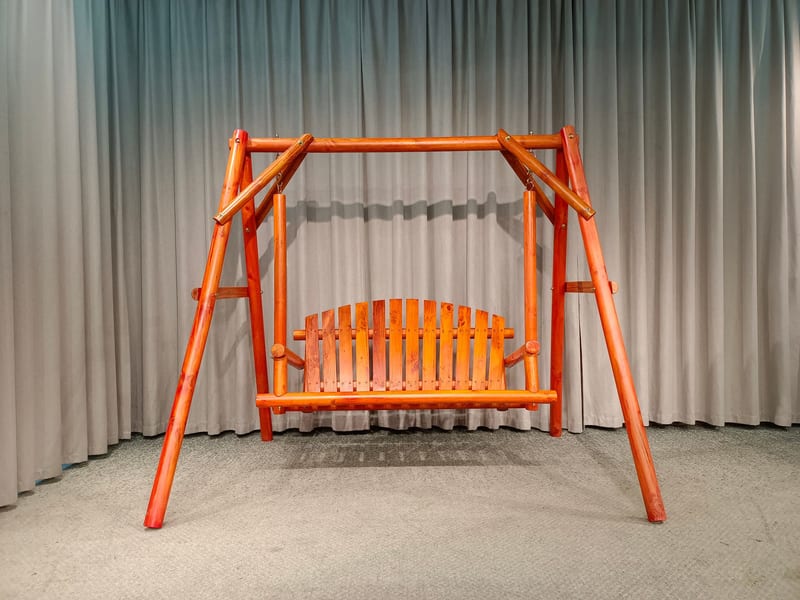 French Solid Wood Outdoor Swing Chair in Orange Red