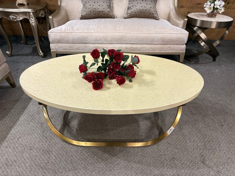 218-J16C1 French Oval Coffee Table, Marble Top