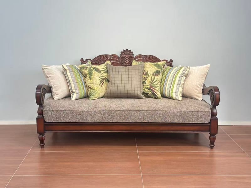 Carved Solid Wood Three-Seat Sofa