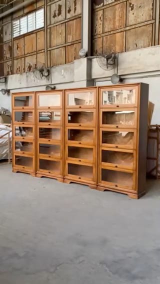 American Brand Solid Wood 5-Tier Bookcase with Glass Doors