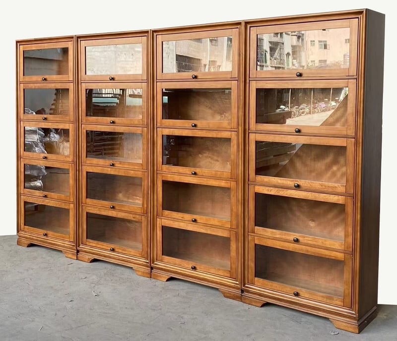 Vintage Solid Wood 5-Tier Modular Bookcase with Glass Doors