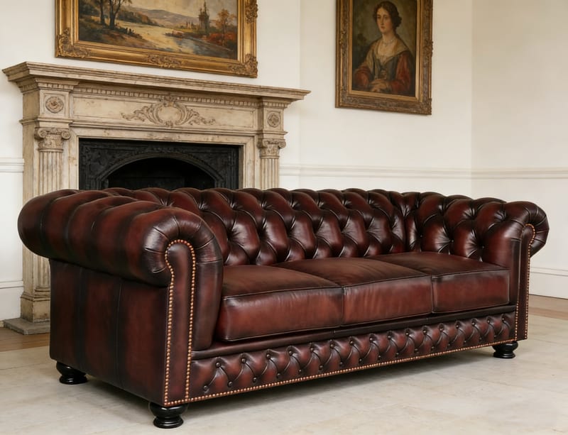 American Three-Seat Tufted Leather Sofa