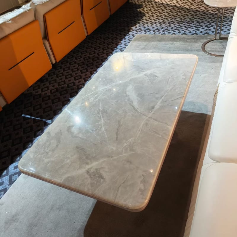 Italian Marble Rectangular Coffee Table with Beech Base