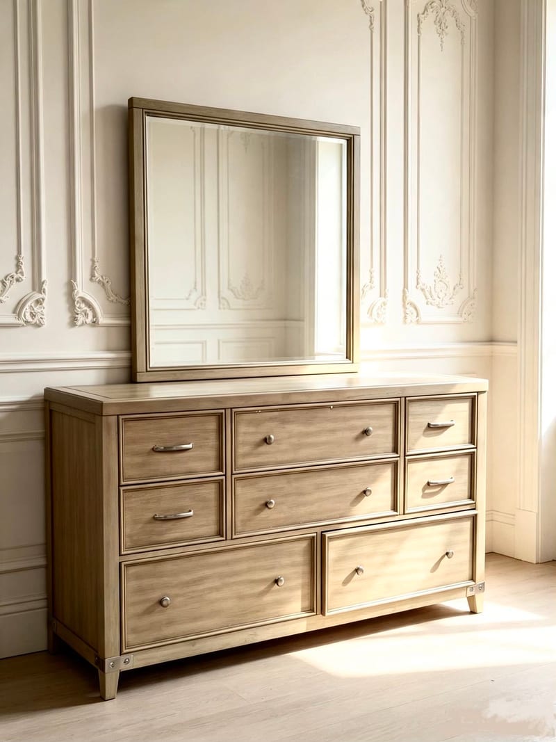 Kuandi American Ash-Veneer 8-Drawer Dresser with Mirror