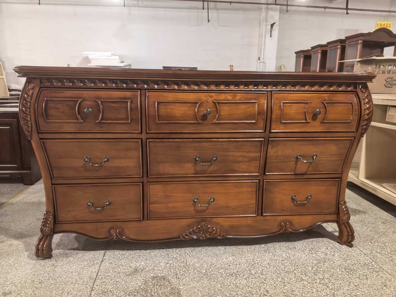 American Solid Wood 9-Drawer Dresser, Amber Brown