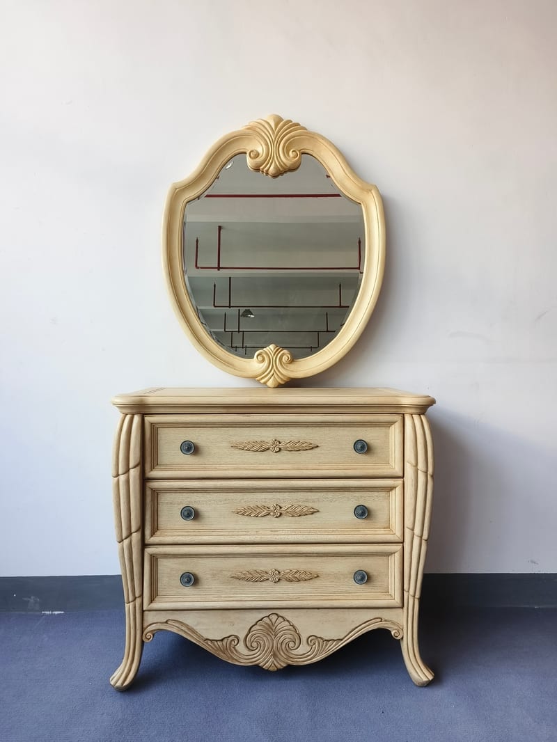 JTMD Light-Finished Solid Wood Entryway Cabinet & Mirror Set