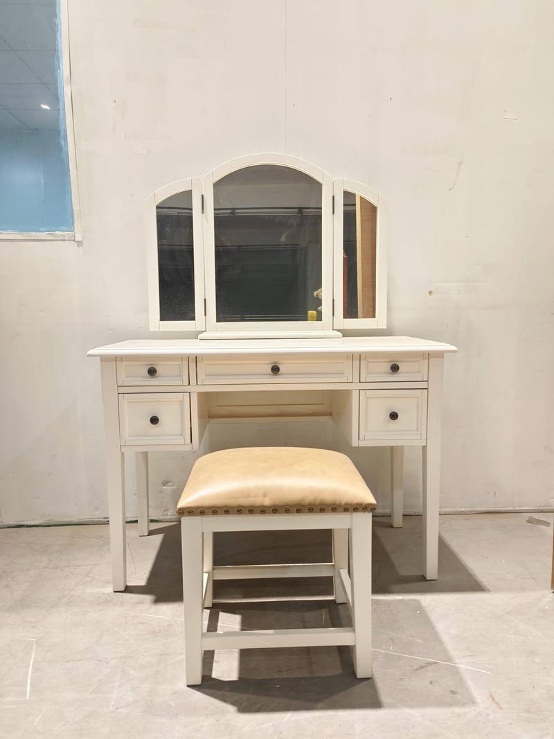 Dongguan Premier Brand Simple American Ash Dresser Set with Leather Stool