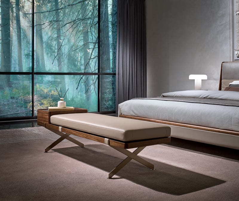 Bosen Lingyu P6202D Solid Wood Ottoman in Beige Leather