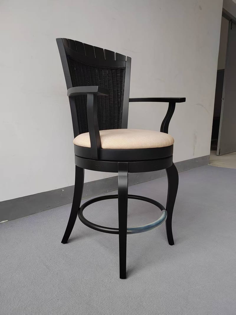 JTMD Black Rattan Swivel Bar Stool with Arms