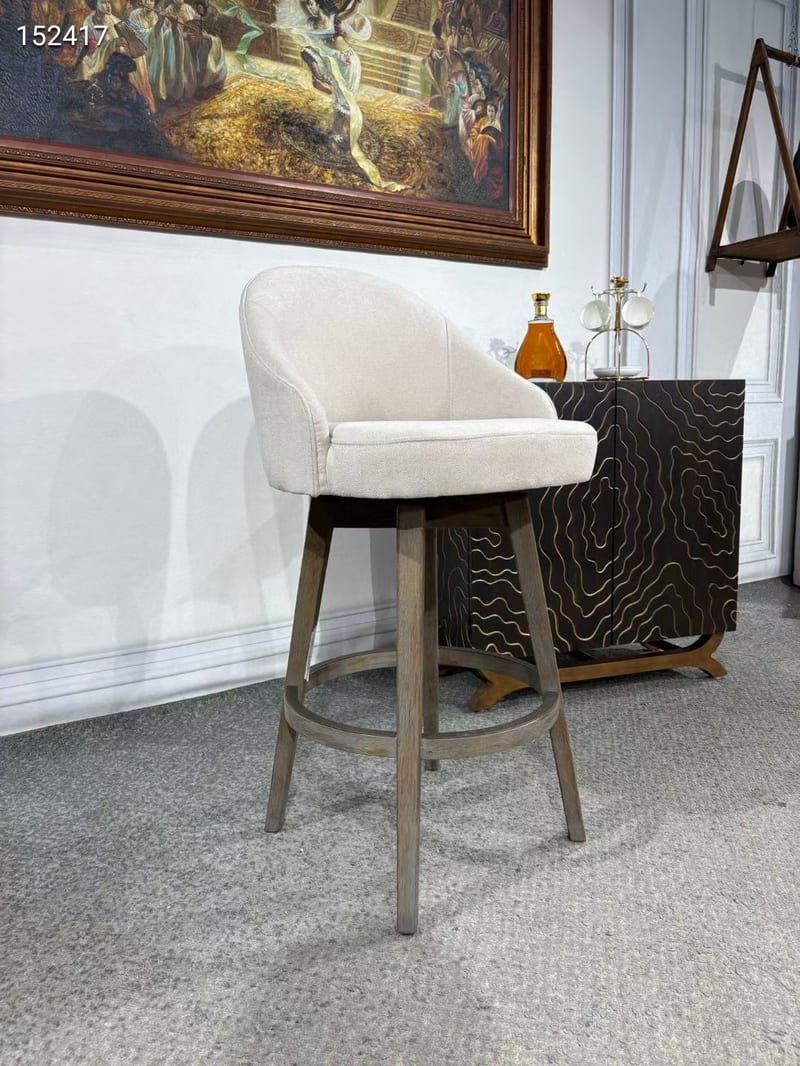 Modern Beige Velvet Swivel Bar Stool