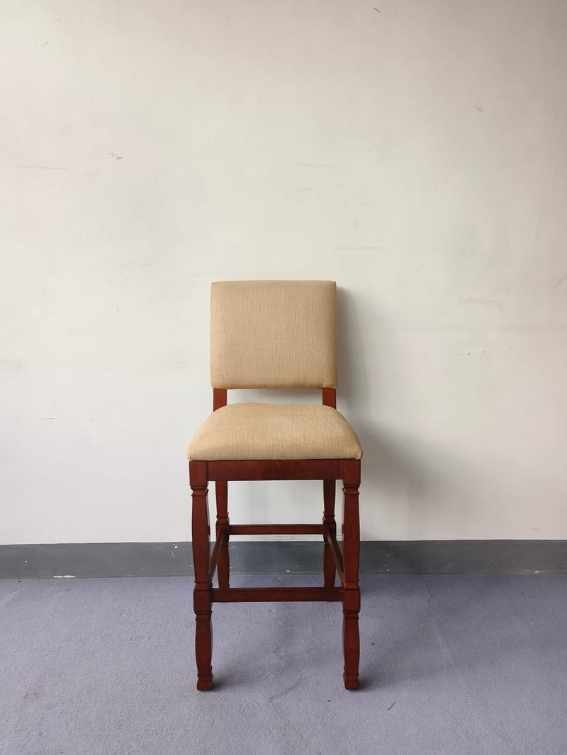 ALEXANDRE 520-840 Solid Wood Bar Stool in Beige Faux Suede