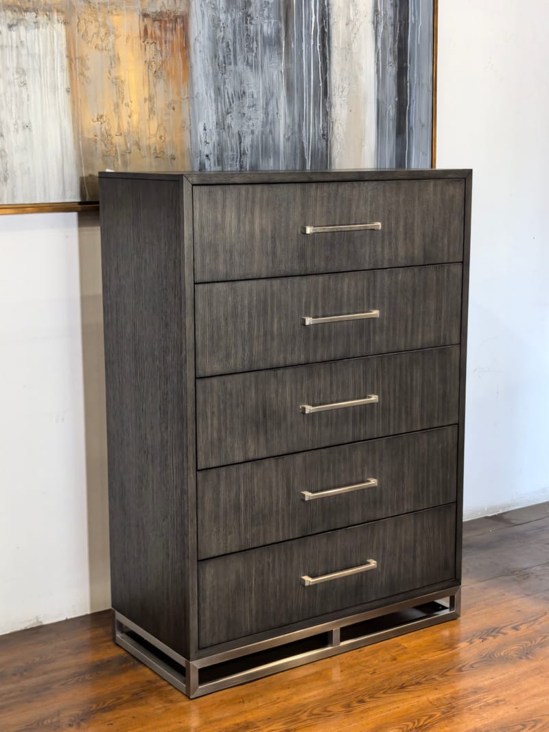 668-681 Five-Drawer Dresser, White Oak, Dark Gray