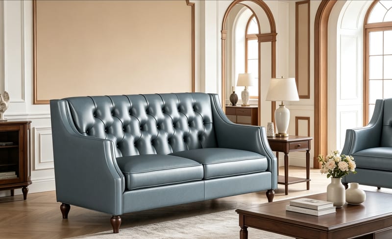 mextra MCH27X-2 Blue Leather 3-Seat Sofa