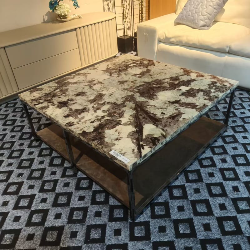Italian Square Coffee Table with Snow Mountain Blue Stone Top