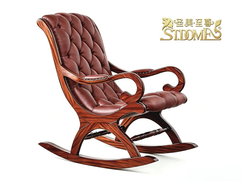 STDOME Leather Rocking Chair with Ottoman, Solid Wood Frame