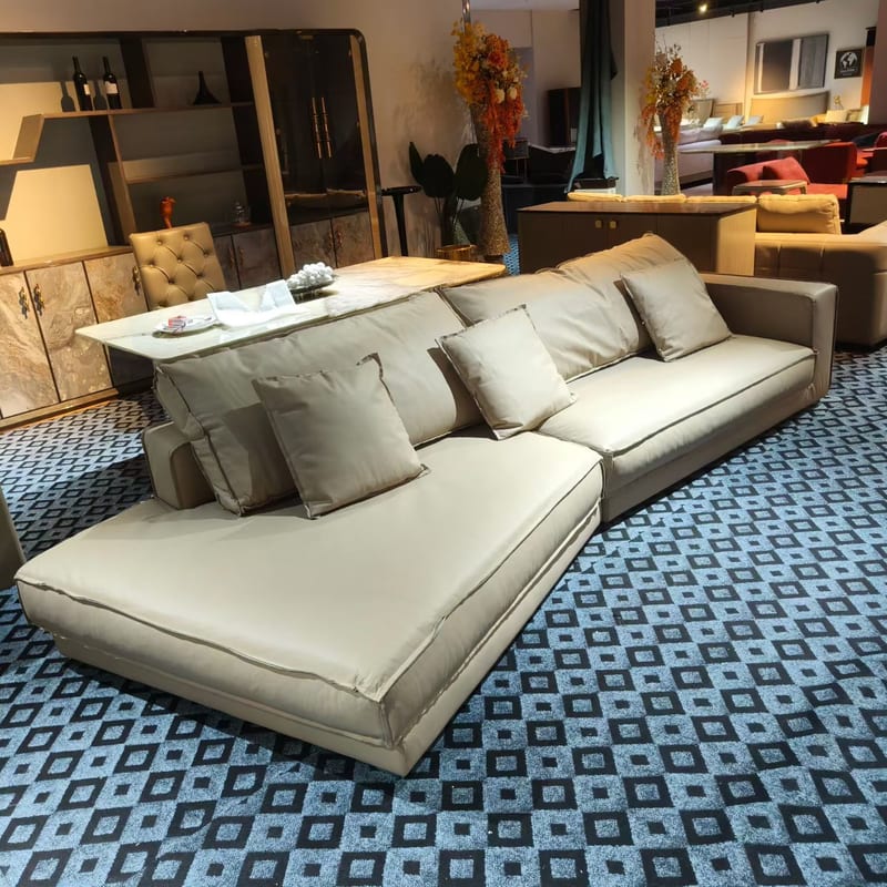 Italian Minimalist Designer Leather Sectional Sofa with Chaise