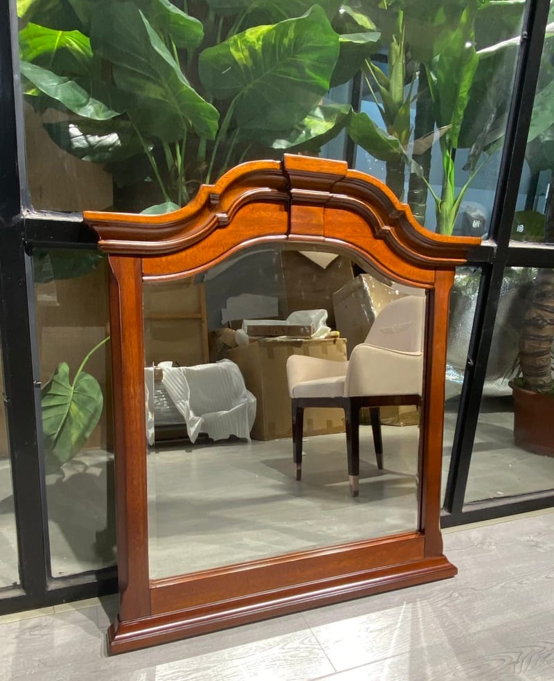 Mingrenju F986 Solid Wood Vanity Mirror, Reddish Brown