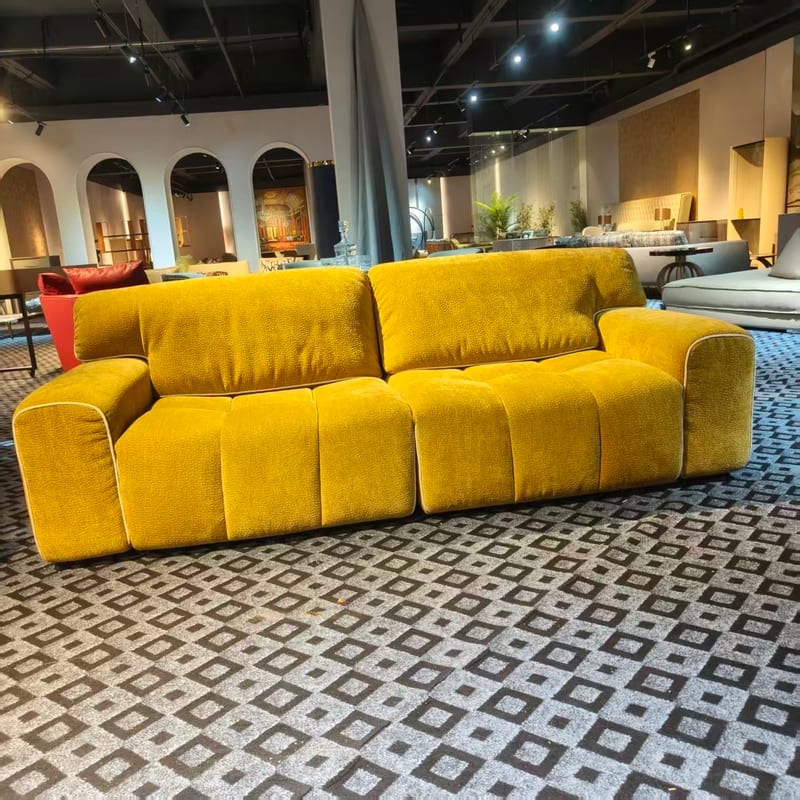 Modern Minimalist 3-Seater Fabric Sofa with Solid Wood Frame and Ottoman
