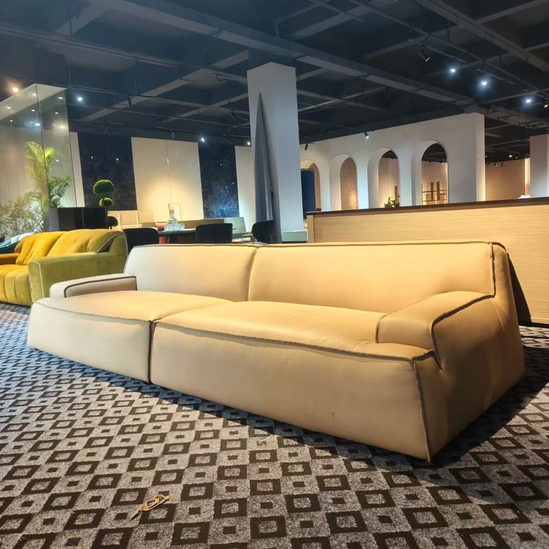 Designer Damascus Minimalist Straight Sofa in Full-Grain Leather