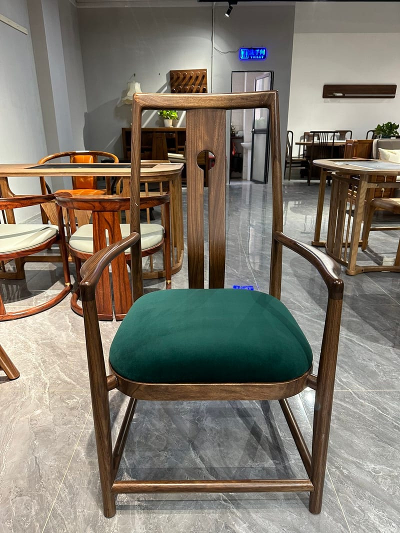 Muzhen A01 New Chinese Solid Wood Book Chair, Peacock Green Velvet