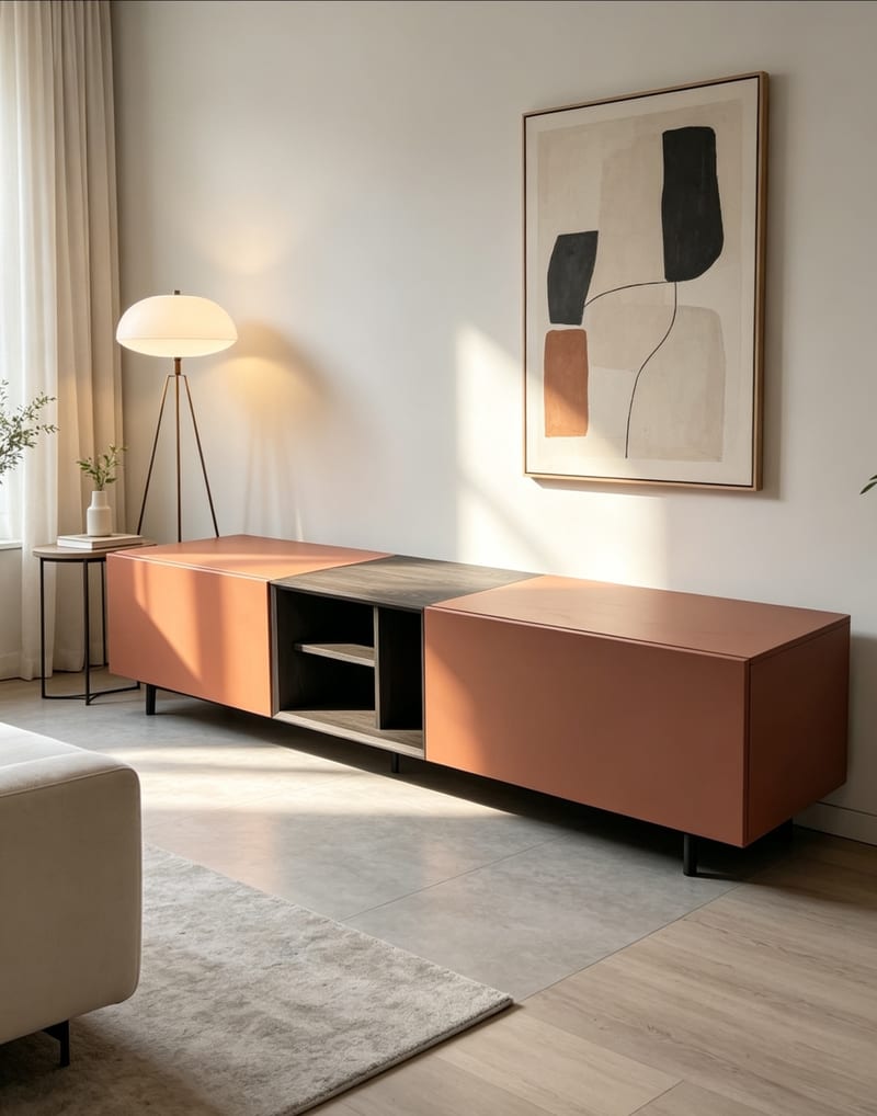 Meno-ir 2.2m TV Stand in Red Wood Veneer