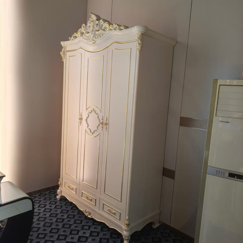Baojule French 3-Door Wardrobe, Distressed White